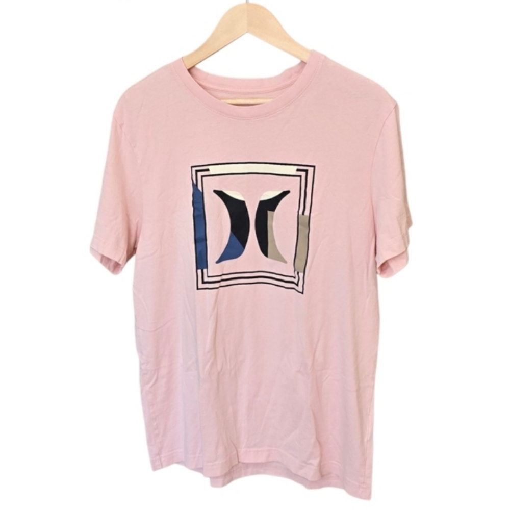 Hurley Men's Pink Boxed Logo Graphic T-Shirt | Large